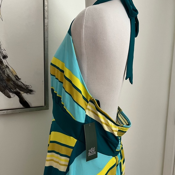 NWT Wild Fable Teal & Yellow Striped Halter A-Line Dress Handkerchief Hem XL - Picture 8 of 14